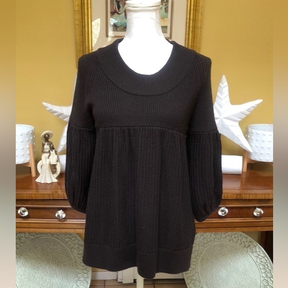 Alice & Olivia Chocolate Brown Baby Doll Wool Bell Sleeve Hippie Type Sweater S - Picture 2 of 14